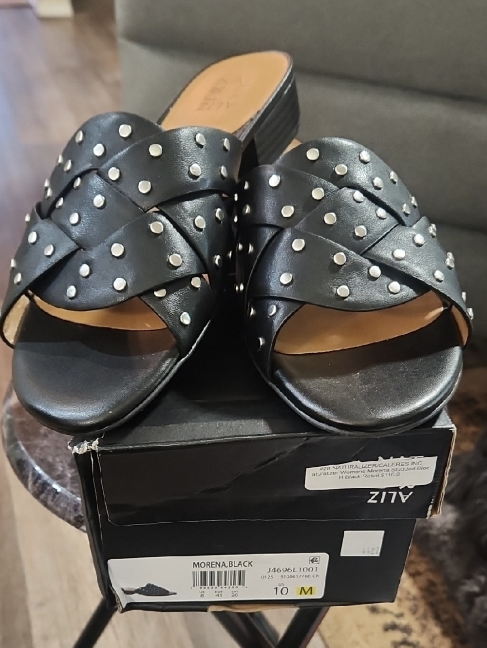 Naturalizer Black Studded Woven Slide Mules